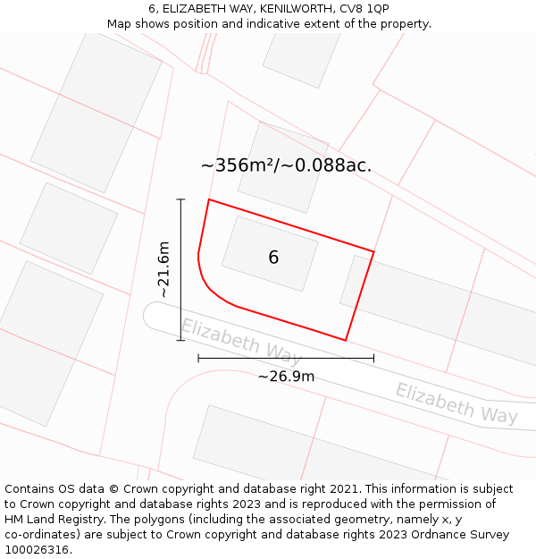 6, ELIZABETH WAY, KENILWORTH, CV8 1QP: Plot and title map