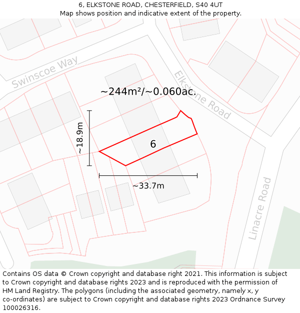 6, ELKSTONE ROAD, CHESTERFIELD, S40 4UT: Plot and title map