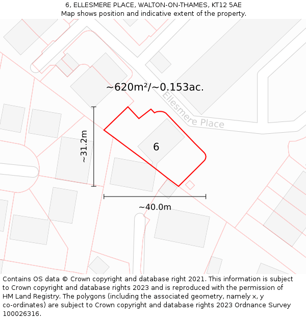 6, ELLESMERE PLACE, WALTON-ON-THAMES, KT12 5AE: Plot and title map