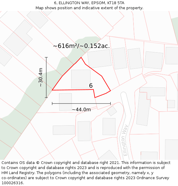 6, ELLINGTON WAY, EPSOM, KT18 5TA: Plot and title map