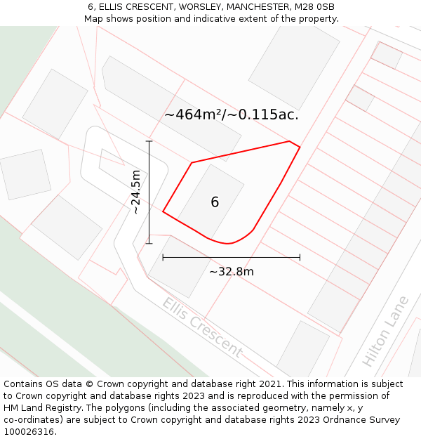 6, ELLIS CRESCENT, WORSLEY, MANCHESTER, M28 0SB: Plot and title map