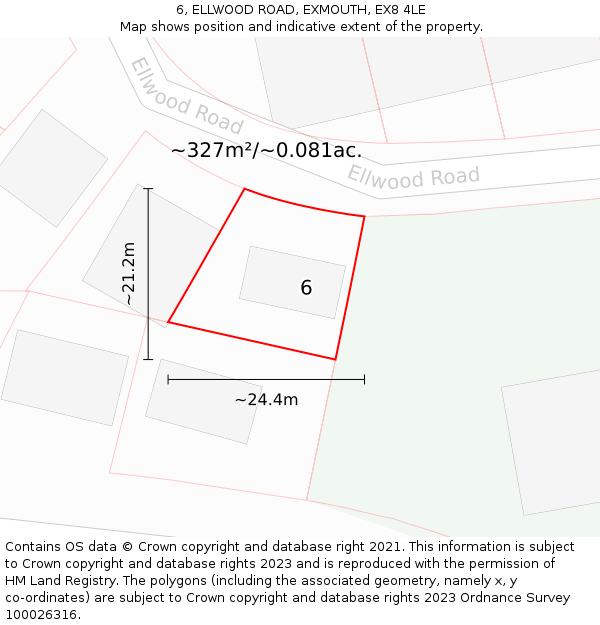 6, ELLWOOD ROAD, EXMOUTH, EX8 4LE: Plot and title map