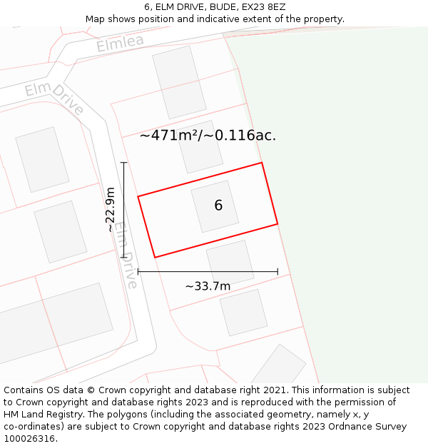 6, ELM DRIVE, BUDE, EX23 8EZ: Plot and title map