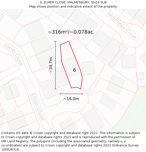 6, ELMER CLOSE, MALMESBURY, SN16 9UE: Plot and title map