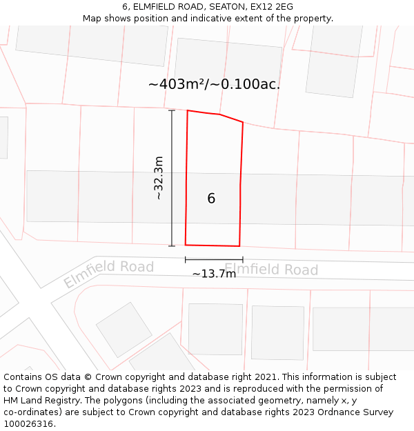 6, ELMFIELD ROAD, SEATON, EX12 2EG: Plot and title map