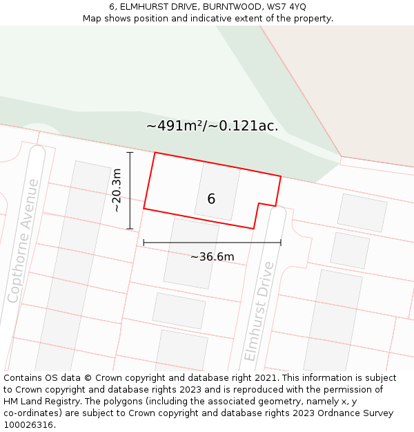 6, ELMHURST DRIVE, BURNTWOOD, WS7 4YQ: Plot and title map