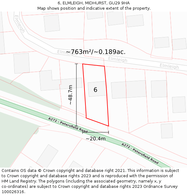 6, ELMLEIGH, MIDHURST, GU29 9HA: Plot and title map