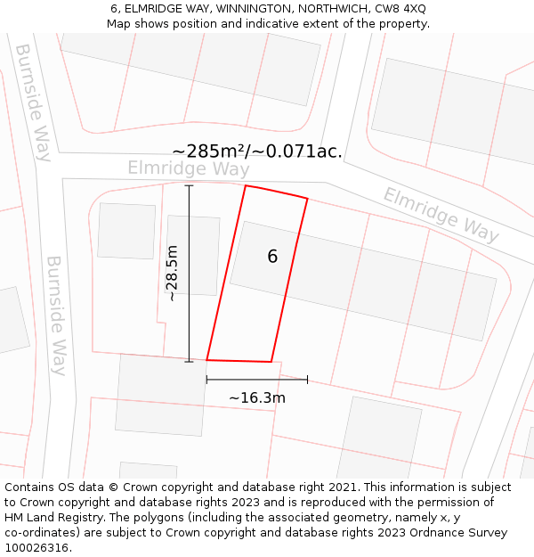 6, ELMRIDGE WAY, WINNINGTON, NORTHWICH, CW8 4XQ: Plot and title map