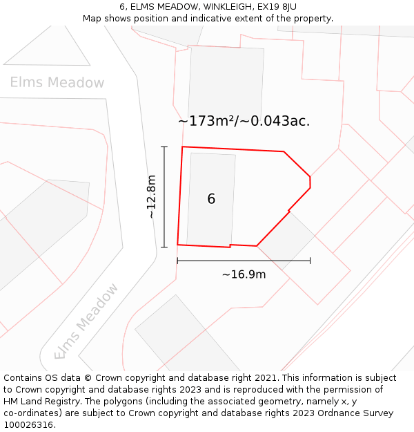 6, ELMS MEADOW, WINKLEIGH, EX19 8JU: Plot and title map