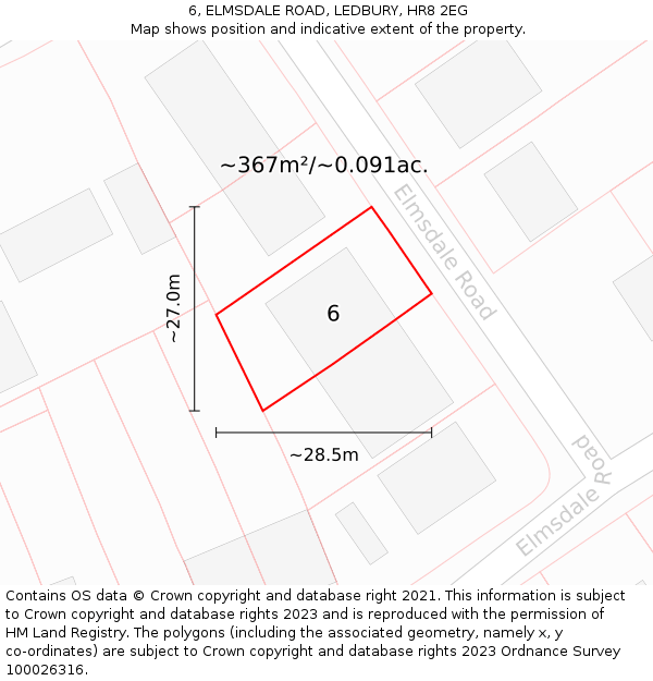 6, ELMSDALE ROAD, LEDBURY, HR8 2EG: Plot and title map