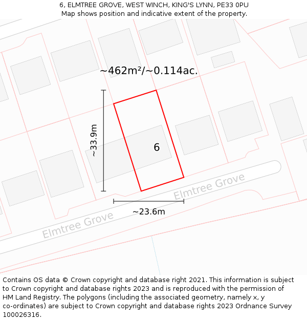 6, ELMTREE GROVE, WEST WINCH, KING'S LYNN, PE33 0PU: Plot and title map