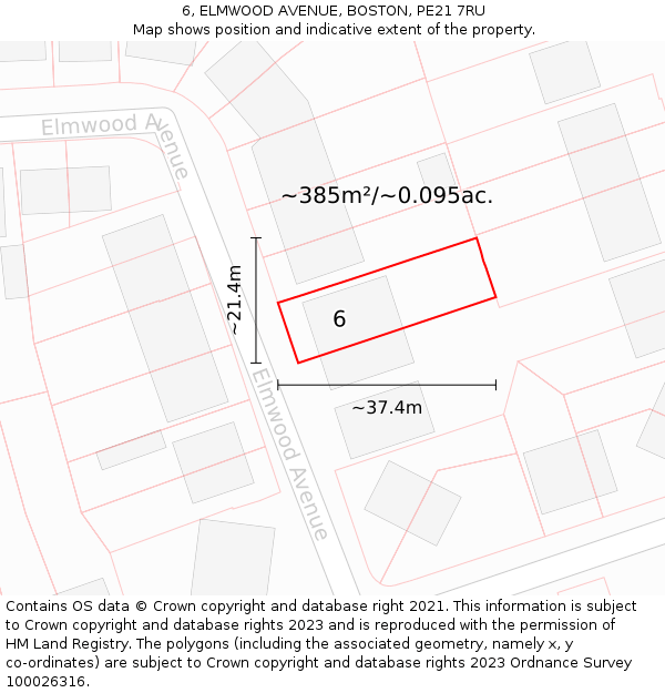 6, ELMWOOD AVENUE, BOSTON, PE21 7RU: Plot and title map