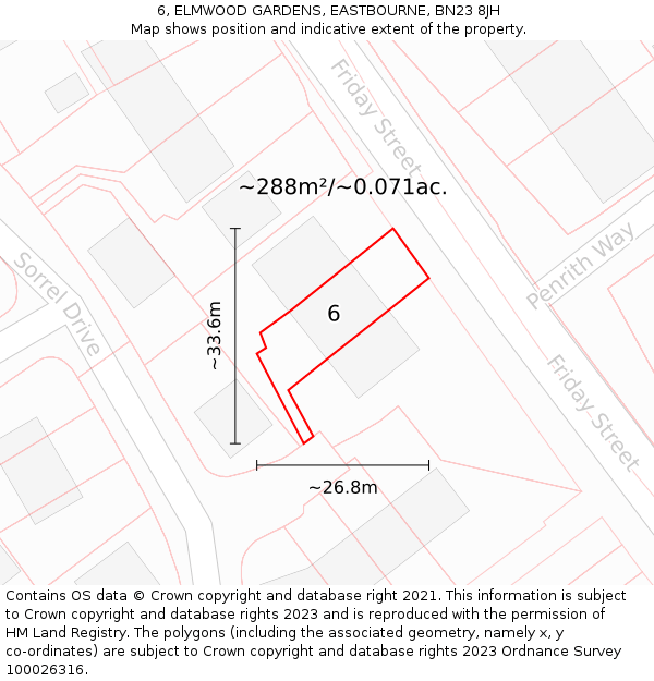 6, ELMWOOD GARDENS, EASTBOURNE, BN23 8JH: Plot and title map