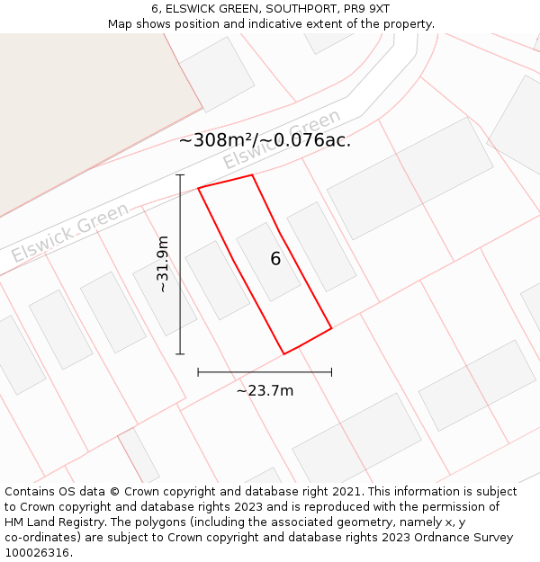 6, ELSWICK GREEN, SOUTHPORT, PR9 9XT: Plot and title map