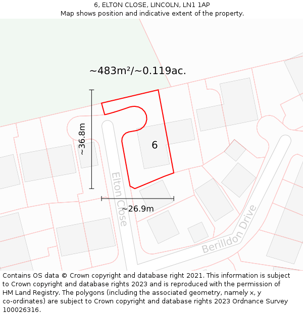 6, ELTON CLOSE, LINCOLN, LN1 1AP: Plot and title map