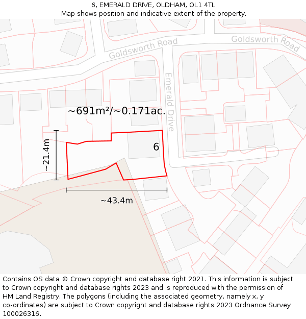 6, EMERALD DRIVE, OLDHAM, OL1 4TL: Plot and title map