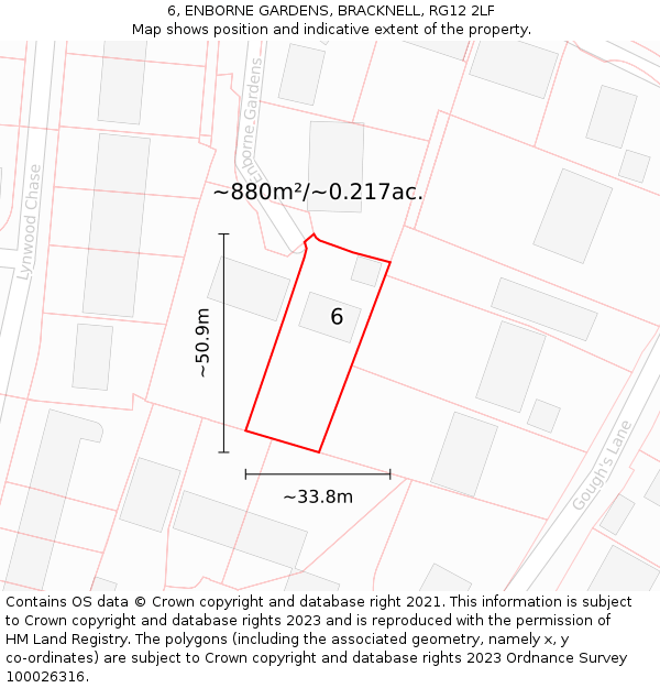 6, ENBORNE GARDENS, BRACKNELL, RG12 2LF: Plot and title map