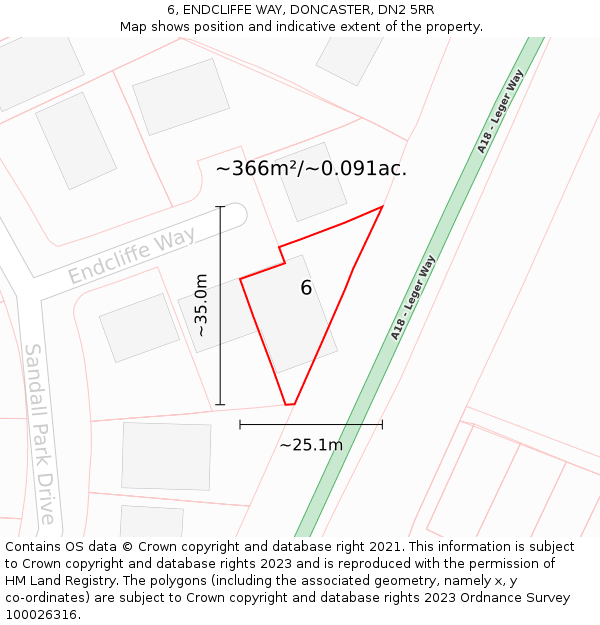6, ENDCLIFFE WAY, DONCASTER, DN2 5RR: Plot and title map