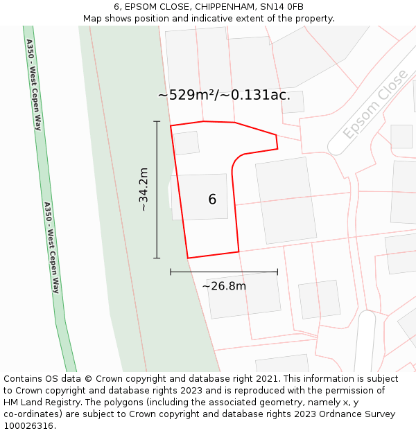 6, EPSOM CLOSE, CHIPPENHAM, SN14 0FB: Plot and title map