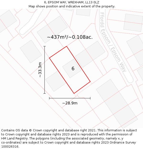 6, EPSOM WAY, WREXHAM, LL13 0LZ: Plot and title map