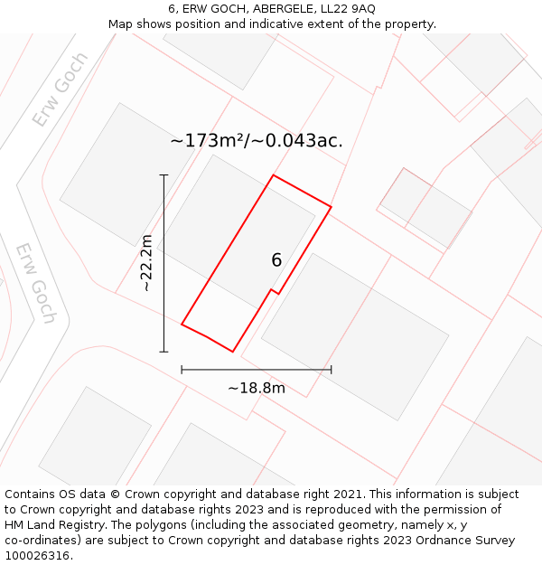 6, ERW GOCH, ABERGELE, LL22 9AQ: Plot and title map