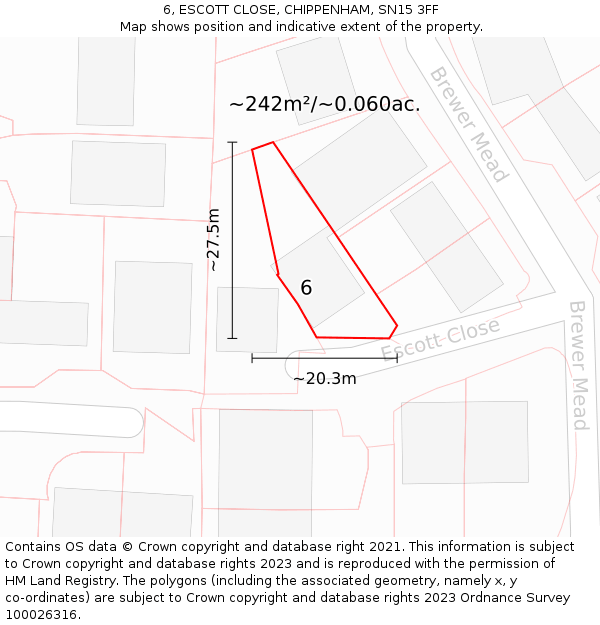 6, ESCOTT CLOSE, CHIPPENHAM, SN15 3FF: Plot and title map