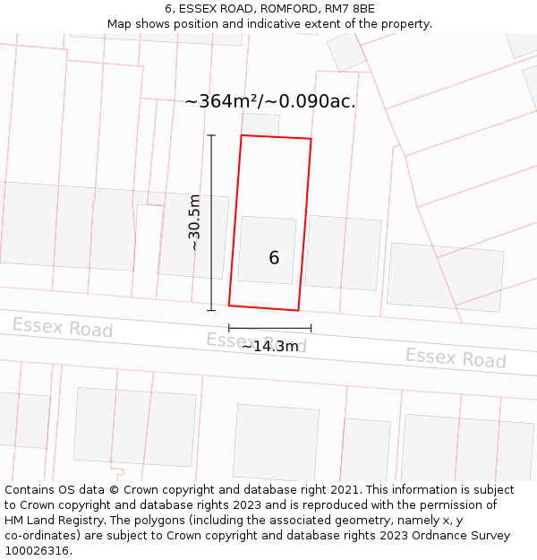 6, ESSEX ROAD, ROMFORD, RM7 8BE: Plot and title map