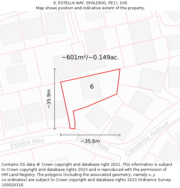 6, ESTELLA WAY, SPALDING, PE11 1HS: Plot and title map