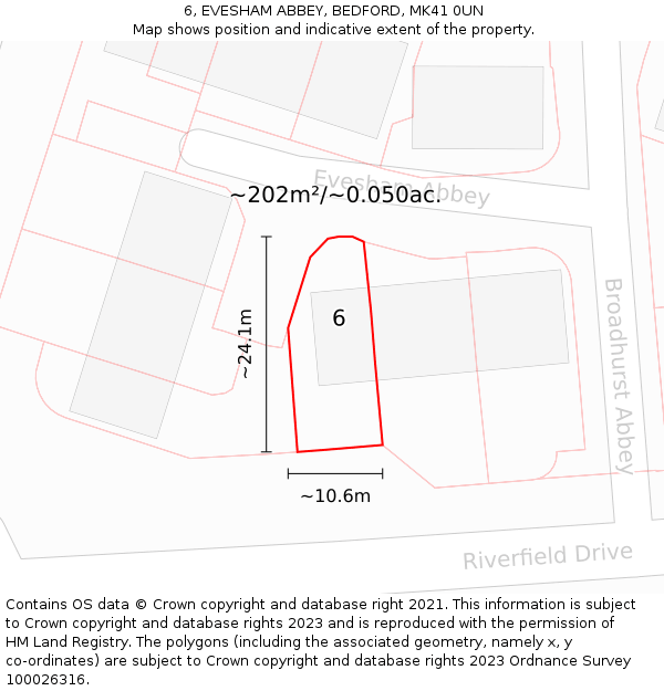 6, EVESHAM ABBEY, BEDFORD, MK41 0UN: Plot and title map