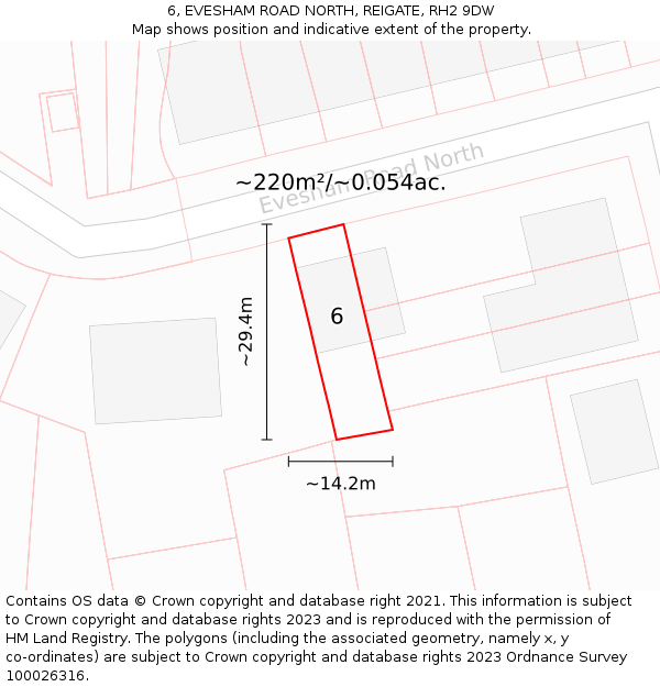 6, EVESHAM ROAD NORTH, REIGATE, RH2 9DW: Plot and title map