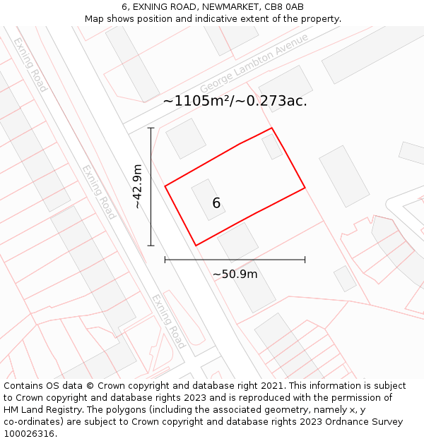 6, EXNING ROAD, NEWMARKET, CB8 0AB: Plot and title map