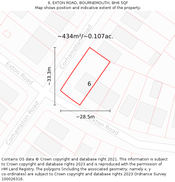6, EXTON ROAD, BOURNEMOUTH, BH6 5QF: Plot and title map