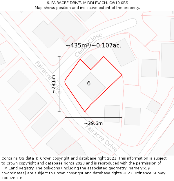 6, FAIRACRE DRIVE, MIDDLEWICH, CW10 0RS: Plot and title map