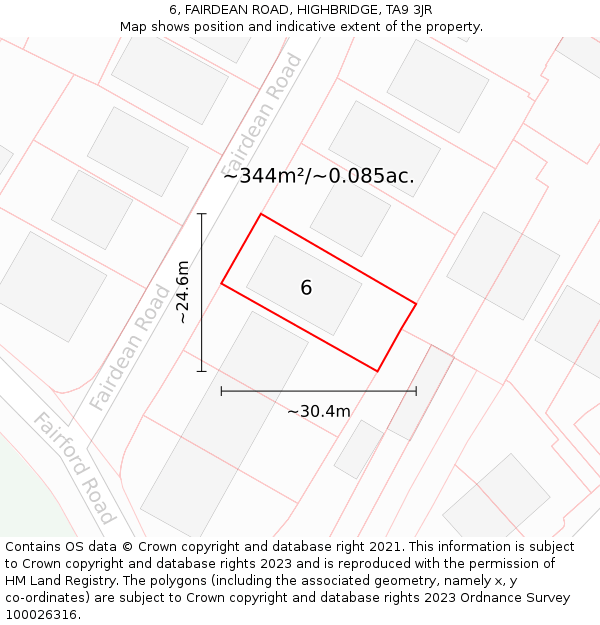 6, FAIRDEAN ROAD, HIGHBRIDGE, TA9 3JR: Plot and title map