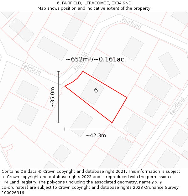 6, FAIRFIELD, ILFRACOMBE, EX34 9ND: Plot and title map