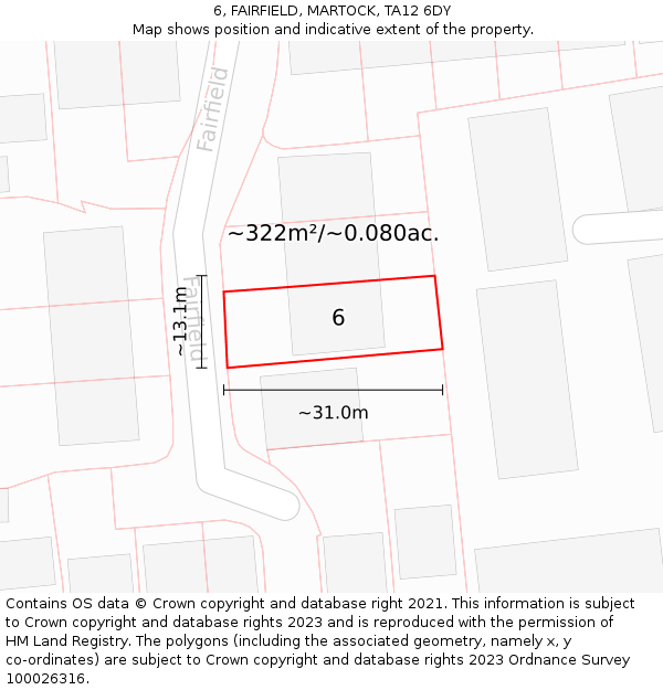 6, FAIRFIELD, MARTOCK, TA12 6DY: Plot and title map