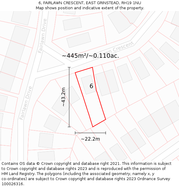 6, FAIRLAWN CRESCENT, EAST GRINSTEAD, RH19 1NU: Plot and title map