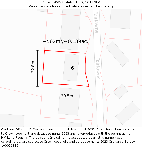 6, FAIRLAWNS, MANSFIELD, NG18 3EP: Plot and title map