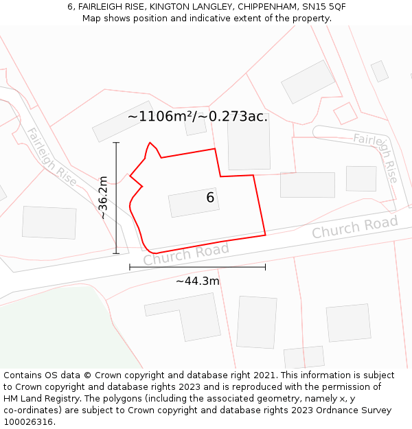 6, FAIRLEIGH RISE, KINGTON LANGLEY, CHIPPENHAM, SN15 5QF: Plot and title map