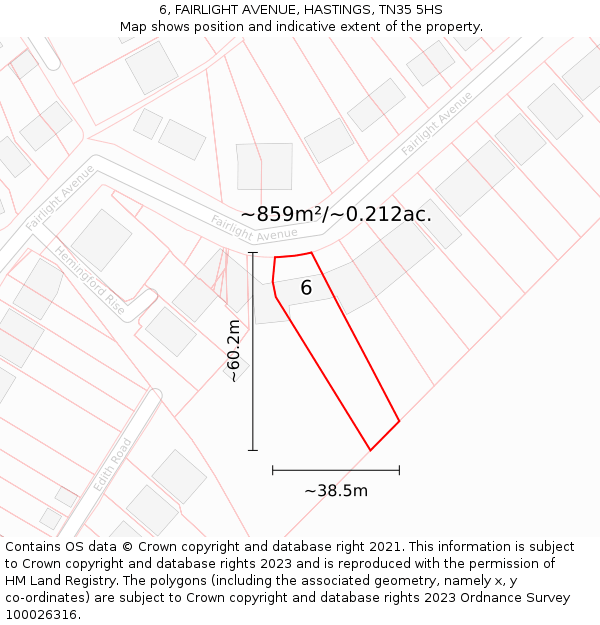 6, FAIRLIGHT AVENUE, HASTINGS, TN35 5HS: Plot and title map