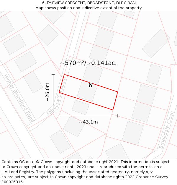 6, FAIRVIEW CRESCENT, BROADSTONE, BH18 9AN: Plot and title map