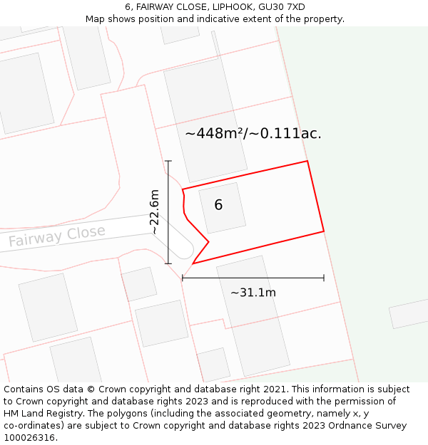 6, FAIRWAY CLOSE, LIPHOOK, GU30 7XD: Plot and title map