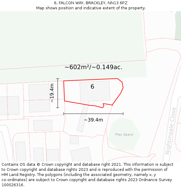 6, FALCON WAY, BRACKLEY, NN13 6PZ: Plot and title map