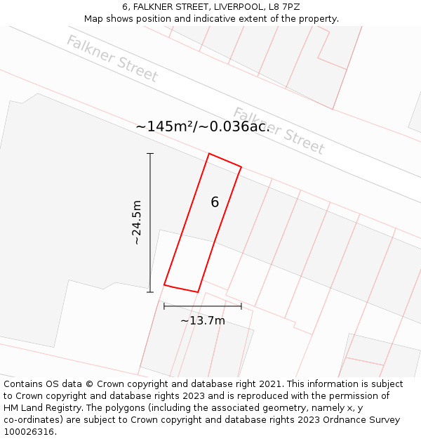 6, FALKNER STREET, LIVERPOOL, L8 7PZ: Plot and title map