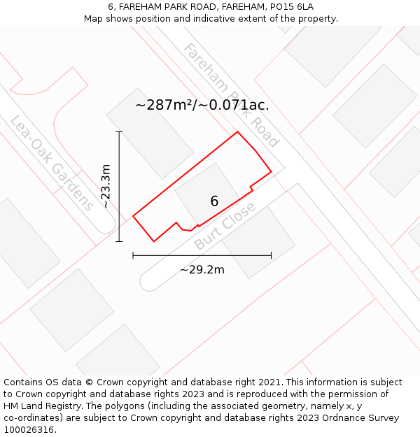 6, FAREHAM PARK ROAD, FAREHAM, PO15 6LA: Plot and title map