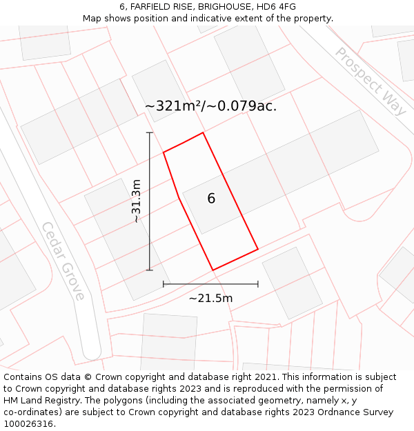 6, FARFIELD RISE, BRIGHOUSE, HD6 4FG: Plot and title map