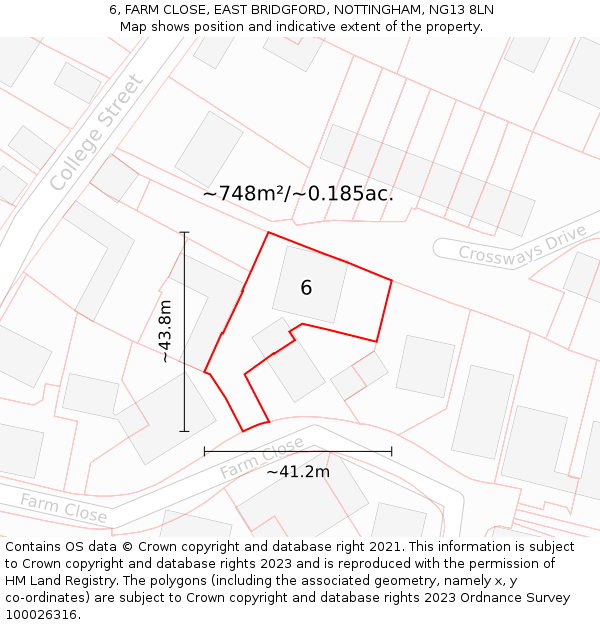 6, FARM CLOSE, EAST BRIDGFORD, NOTTINGHAM, NG13 8LN: Plot and title map