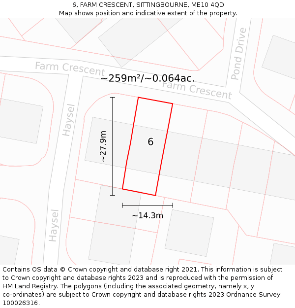 6, FARM CRESCENT, SITTINGBOURNE, ME10 4QD: Plot and title map