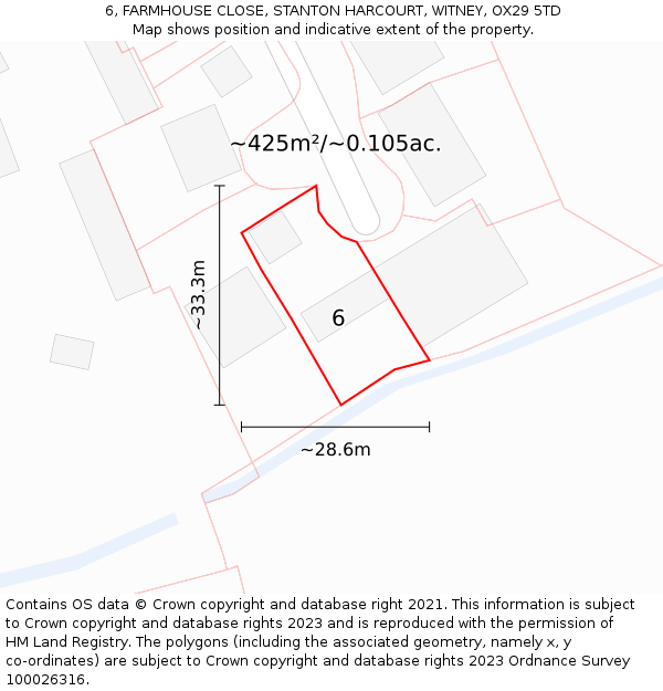 6, FARMHOUSE CLOSE, STANTON HARCOURT, WITNEY, OX29 5TD: Plot and title map