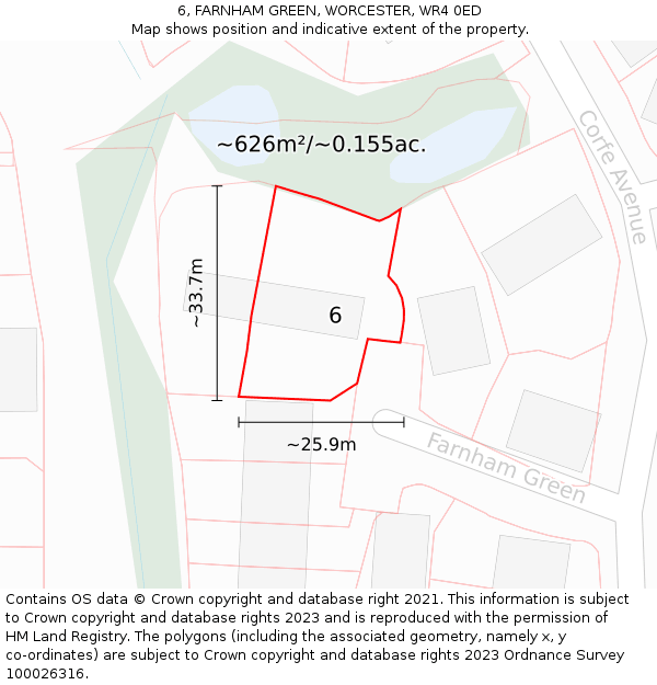 6, FARNHAM GREEN, WORCESTER, WR4 0ED: Plot and title map